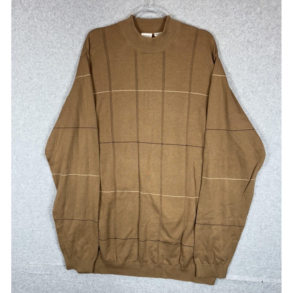 Field Gear Sweater Mens 2XL Tall Brown Geometric Grid Mock Neck Pullover Casual